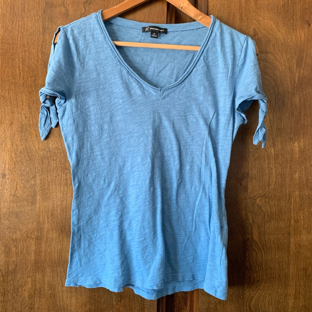 Blue V-Neck Tie-Sleeve Women's Top